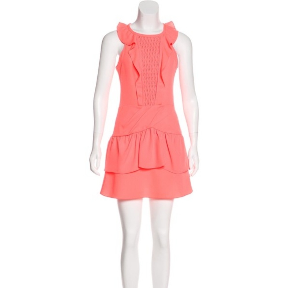 MAJE Ruffle Trimmed Coral Mini Dress, Sz T1